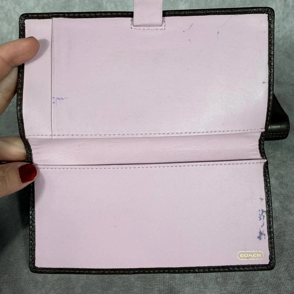 Vtg Y2K Coach Madison Brown Pink Leather Wallet & Checkbook Set Gold Carriage